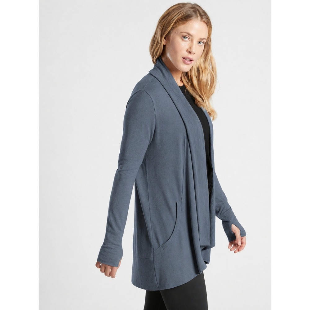 Athleta Women's Cardigan Pranayama Wrap Draped Blue Gray Size S Athleisure Yoga